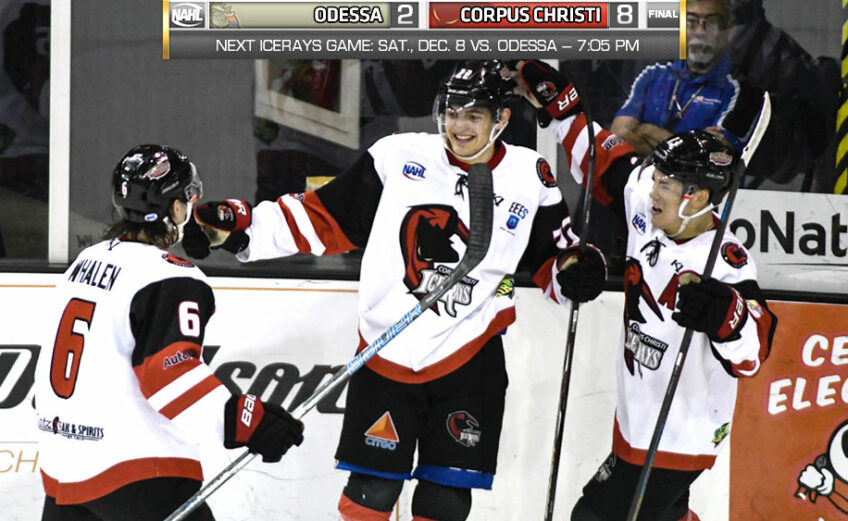 The IceRays celebrated a six-point win over Odessa on December 2019, one of the last games before the 2019-20 season was cut short by COVID-19. Courtesy photo