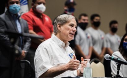 Texas Gov. Greg Abbott at a news conference in Corpus Christi on Tuesday, July 28. The governor addressed both damages from Hurricane Hanna, which made landfall Saturday, July 25, and the ongoing fight against COVID-19. Nueces County is a hot spot for the disease, with the highest number of new cases per capita than any other area in the state. Photo courtesy of the governor’s office