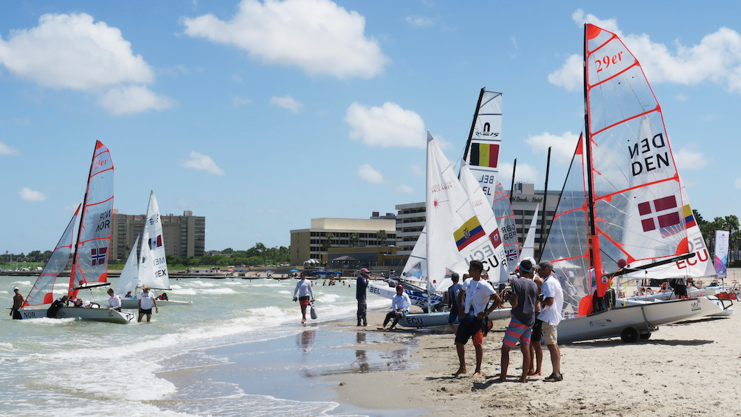 Corpus Christi hotels, offices, and homes make up the background of the World Youth Sailing Championships on McGee Beach on July 15-20. Photo by Carrie Robertson Meyer/Third Coast Photo