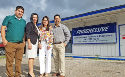 Locally owned All American Hallmark Insurance agents and staff pride themselves on treating their customers like family. It’s easy when all the people working there actually are family. From left are agent Johnny Van Meter, owner Alma Rose Castillo, receptionist Velma Garcia and manager and agent Benjamin Z. Garcia. Van Meter is Castillo’s son; Benjamin and Velma Garcia are his in-laws. Photo by Jane Kathleen Gregorio