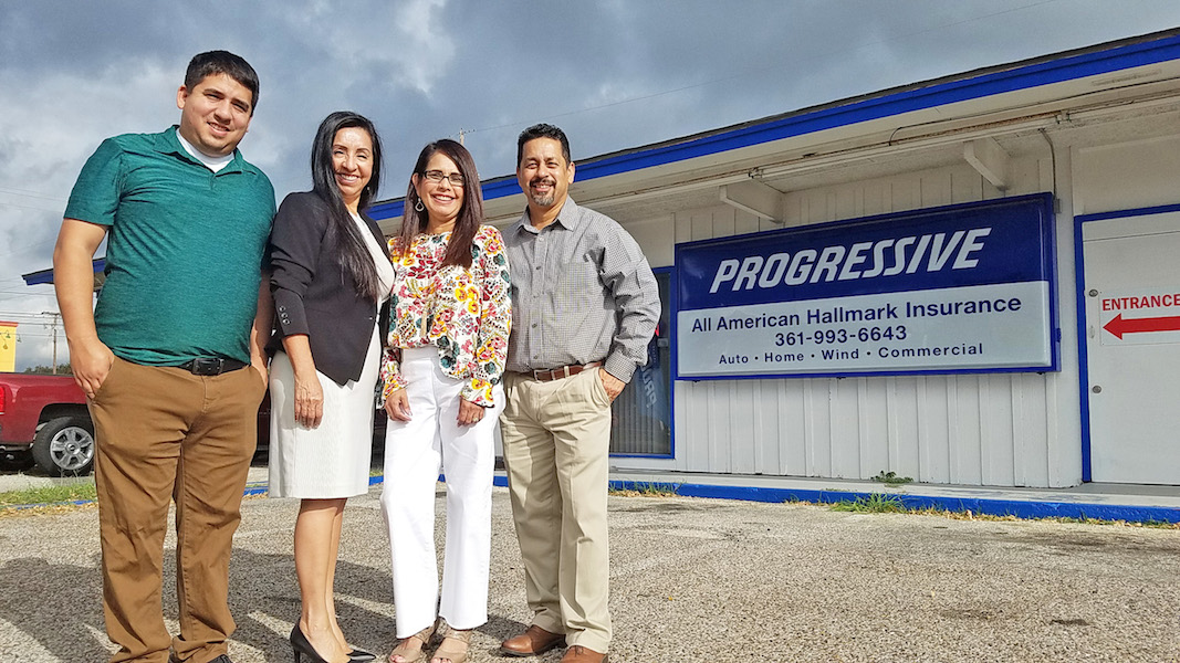 Locally owned All American Hallmark Insurance agents and staff pride themselves on treating their customers like family. It’s easy when all the people working there actually are family. From left are agent Johnny Van Meter, owner Alma Rose Castillo, receptionist Velma Garcia and manager and agent Benjamin Z. Garcia. Van Meter is Castillo’s son; Benjamin and Velma Garcia are his in-laws. Photo by Jane Kathleen Gregorio