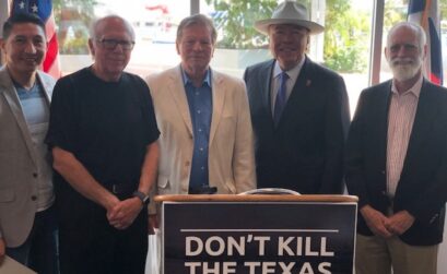 Some of the officials attending a media conference aimed at organizing protests against an impending TWIA rate hike were Corpus Christi City Council Member Ben Molina (left), State Rep. Todd Hunter, United Corpus Christi Chamber of Commerce CEO John LaRue, State Senator Juan ‘Chuy’ Hinojosa, and Corpus Christi City Council Member Greg Smith. Courtesy photo