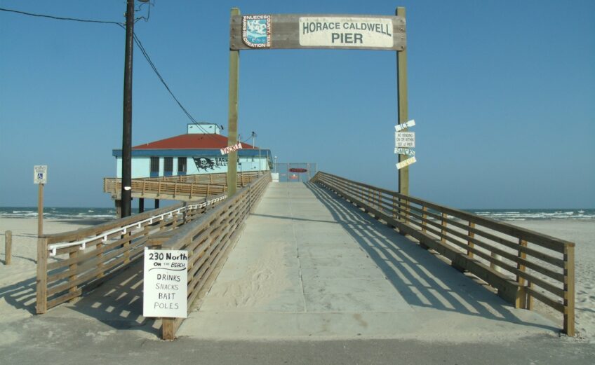 Horace Caldwell Pier on Mustang Island in Port Aransas. A Nueces County proposal to build an observation deck on the pier will be submitted to the U.S. Fish and Wildlife Service by August 14. Commissioners hope the proposal will take them off the hook for violation of a 2011 grant that built a similar deck onto Bob Hall Pier. Courtesy photo