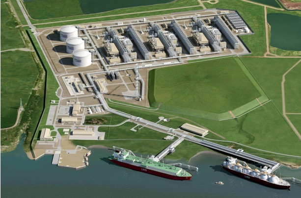 Cheniere Energy Corpus Christi is the largest LNG plant in the area, with plans to expand to a total of five trains for exporting from the Port of Corpus Christi. Rendering of Corpus Christi plant courtesy Cheniere Energy.