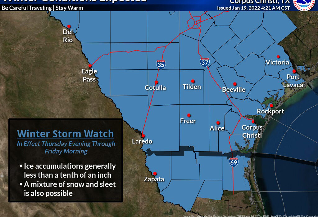 The forecast calls for freezing temperatures along with potential accumulation of snow and ice over the weekend in the Coastal Bend.