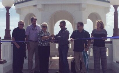 State Rep. Todd Hunter (far left) and Corpus Christi Mayor Nelda Martinez (third from left) joined other dignataries August 31 to celebrate completion of the first of eight miradores to be restored along the city's seawall. Courtesy Photo