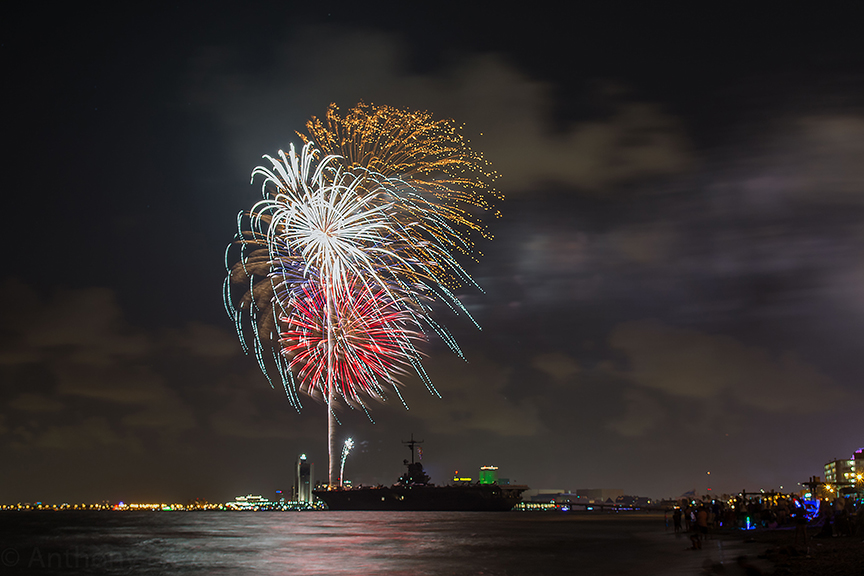 Corpus Christi photographer Tony Fitzgerald captured the beauty and elegance of fireworks from the USS Lexington at last year's Fourth of July celebration in Corpus Christi. This year, the fireworks has moved to the Lawrence St. T-Head to accommodate a larger audience. Photo Courtesy Tony Fitzgerald.