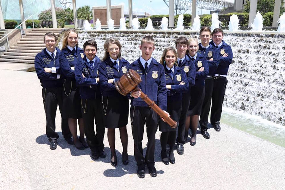 Standing in front of the Water Garden Fountain are the 2017-2018 Texas FFA State Officers who were elected at their convention in July. Held in Corpus Christi at the American Bank Center, the convention is the largest to visit the city. The group won’t be coming back because convention facilities are too small. Courtesy photo