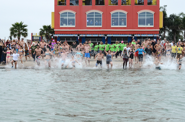 Take the Polar Bear Plunge from noon-1 p.m. Jan. 1, 2017, on North Beach in front of the Fajitaville restaurant in Corpus Christi. Proceeds go to ALS Therapy Development Institute. Photo by Steve Hambly