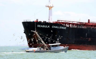 Dredging in the Corpus Christi Channel will allow for larger vessels to dock and load up with oil and gas products for export. That has in turn lead to plans to build marine port terminals on Harbor Island. Controversy over industrial development on Harbor Island resulted in a current lawsuit between the Port of Corpus Christi and the city of Port Aransas. Photo by Carrie Robertson Meyer/Third Coast Photo