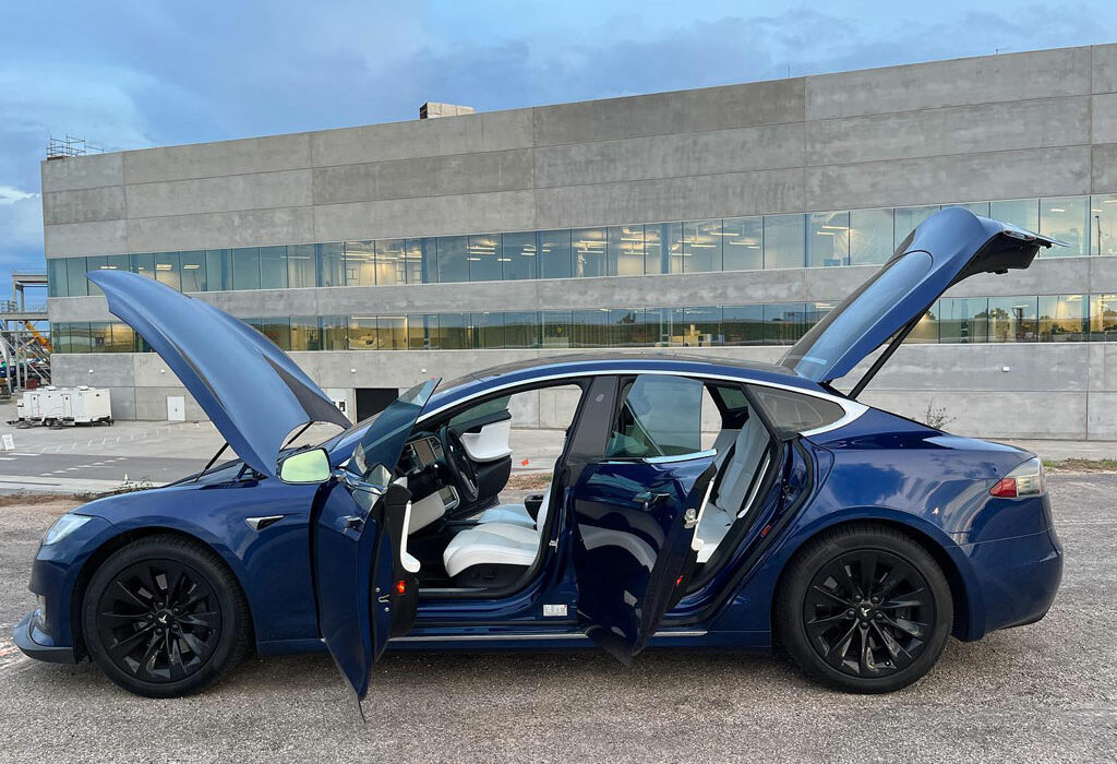 A Tesla Model S parked in front of the Gigafactory in Austin. The electric automaker is considering locating a refining plant near Robstown. Courtesy photo