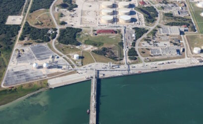 The Oxy Ingleside Energy Center Terminal in the Corpus Christi Channel, where Occidental Petroleum Corp. will test whether a 1,093-foot supertanker capable of holding 2 million barrels of oil can dock and at least partially load there. Courtesy photo