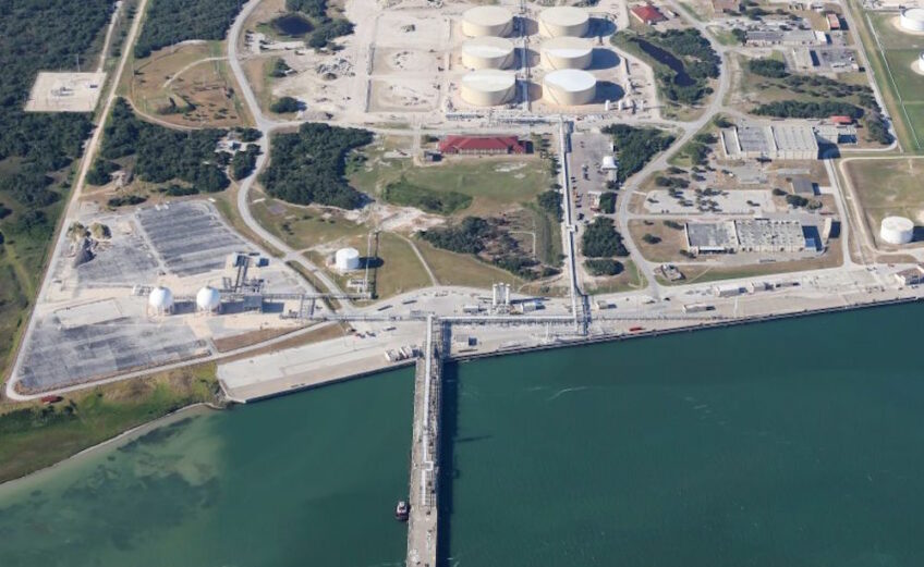 The Oxy Ingleside Energy Center Terminal in the Corpus Christi Channel, where Occidental Petroleum Corp. will test whether a 1,093-foot supertanker capable of holding 2 million barrels of oil can dock and at least partially load there. Courtesy photo