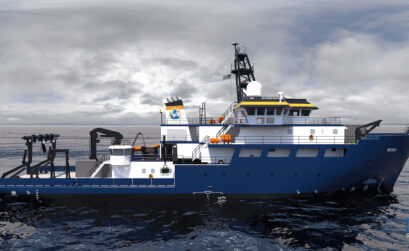 An artist’s rendering of the 199-foot Regional Class Research Vessel soon to be built for use by students at Texas A&M University-Corpus Christi, the University of Texas Marine Science Institute, and 13 other Gulf of Mexico-based organizations. Courtesy photo