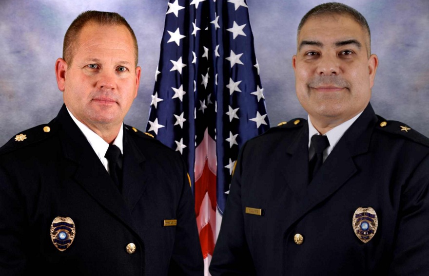 Commander David Blackmon (left) and Assistant Chief of Police MIchael Alanis were sworn in to their new positions serving under Chief of Police Mike Markle at city hall Friday, Jan. 22. Courtesy photo