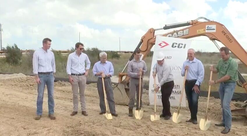 Officials used golden shovels to ceremonially overturn the earth where a new oil storage and distribution facility will be built on the Joe Fulton Corridor in Corpus Christi. The Corpus Christi Marine Storage Terminal should be completed in 2019. Courtesy photo