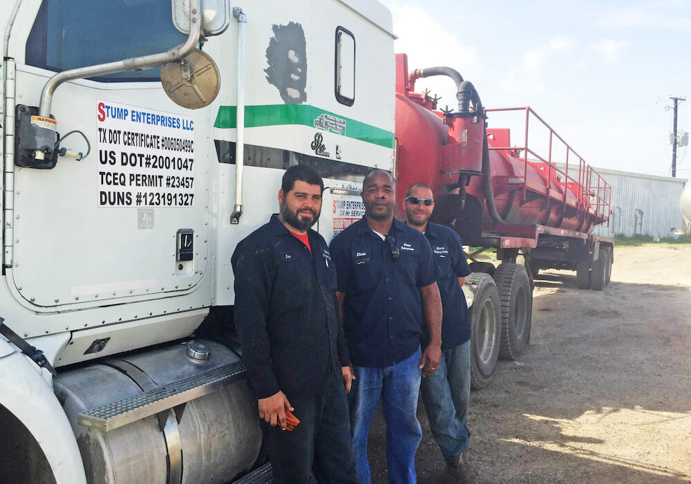 Dedicated employees of Stump Enterprises include mechanic Joe Morena (left), driver Christopher Polk and lead technician O’Neill Ward.