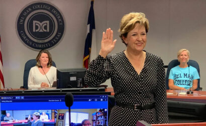 Linda P. Villarreal swears an oath of office after she was appointed to the Del Mar College Board of Regents during a special meeting June 11. Courtesy photo