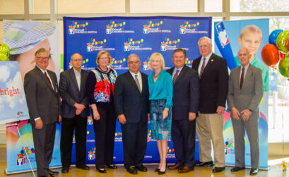 Announcing a $1 million challenge grant for Driscoll Hospital’s expansion plan are (from left) Steve Woerner, president and CEO of Driscoll Health System; Bill Sterett, chair of Family Division; Mary D. Clark, member of Driscoll Governing Board and co-chair of futuresbright campaign; Sam L. Susser, chair of Driscoll Governing Board and co-chair of futuresbright campaign; Lenora Keas, member of Driscoll Governing Board; Paul Daniel Chapa, member of Driscoll Governing Board; Judge Loyd Neal, past chair of Driscoll Governing Board; and Dr. Bob Furgason, trustee of Robert Driscoll and Julia Driscoll and Robert Driscoll Jr. Foundation. Courtesy photo