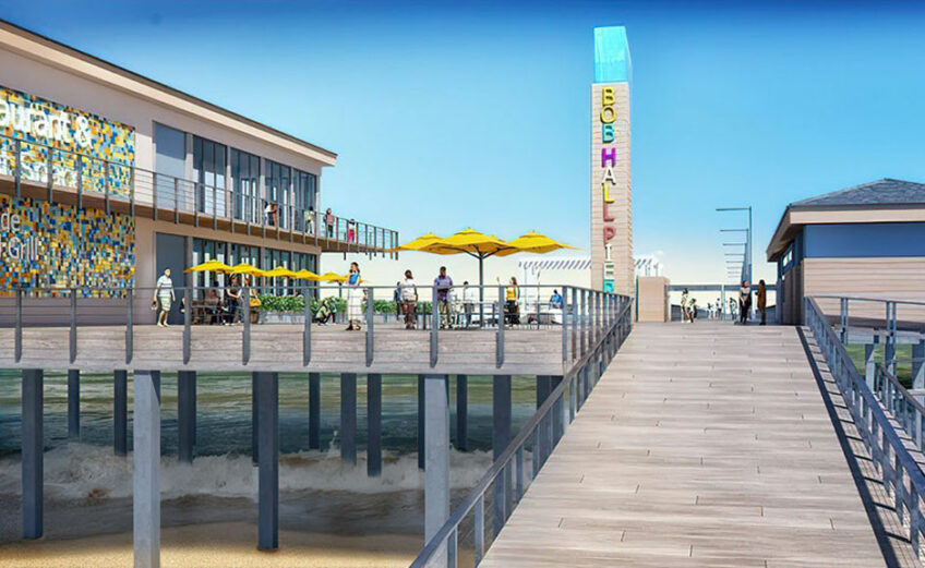 A rendering of a rebuilt Bob Hall Pier, showing a proposed second-level restaurant and event space. Nueces County commissioners recently shelved plans for the space when they learned the county could not apply American Rescue Plan Act funds to restaurant expansion.