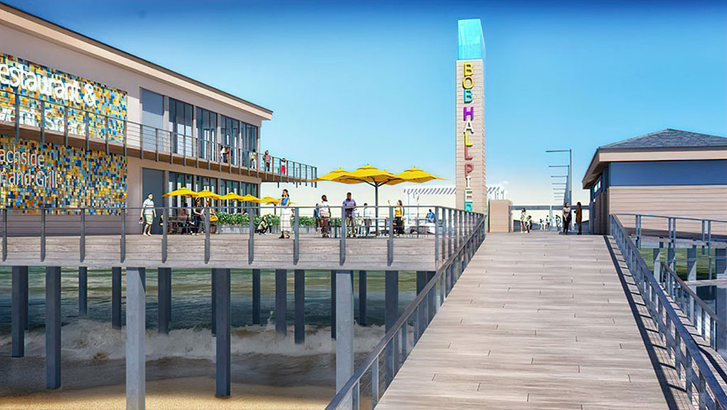 A rendering of a rebuilt Bob Hall Pier, showing a proposed second-level restaurant and event space. Nueces County commissioners recently shelved plans for the space when they learned the county could not apply American Rescue Plan Act funds to restaurant expansion.