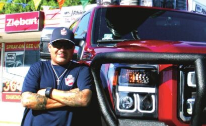 Ziebart owner Rick Saenz is proud of his tricked-out Ford truck. It’s been fully ‘Ziebart-ed,’ he said. He’s also proud to be the only Rhino Bed Lining dealer in the Coastal Bend. Photo by Carrie Robertson Meyer