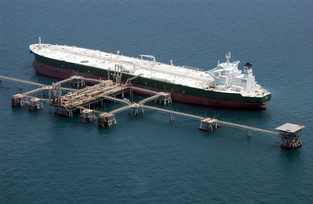 Commercial oil tanker AbQaiq readies itself to receive oil at Mina-Al-Bkar Oil terminal (MABOT), an offshore Iraqi oil installation. The terminal is similar to ones being proposed for the Gulf of Mexico on the shorelines of either Mustang Island near Port Aransas and/or Padre Island near Padre Island National Seashore. Photo courtesy of US Navy
