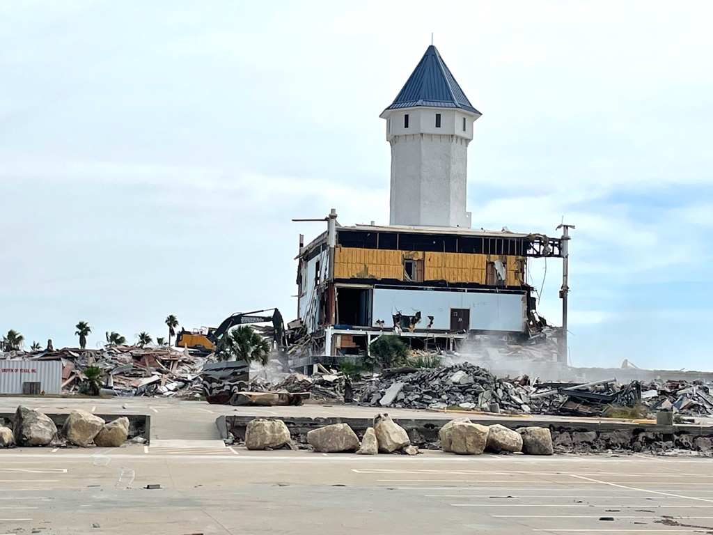 The Corpus Christi Schlitterbahn tower is the last remnant of the demolished Waves Resort Corpus Christi. The land will be repurposed by its owner, Diamond Beach Holdings. Staff photo