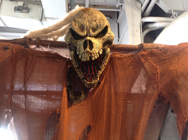 To begin a journey into the bowels of the USS Lexington’s The Haunting on the Blue Ghost, guests first have to walk beneath the sinister grin of this ghastly goblin. He might be the least scary thing on board, including the bubbles. Photo by Suzanne Freeman