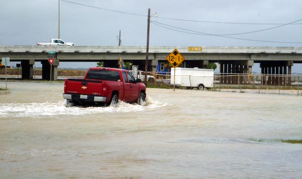 A truck takes its chances along a flooded Corpus Christi street. Photo by Carrie Robertson Meyer/Third Coast Photo