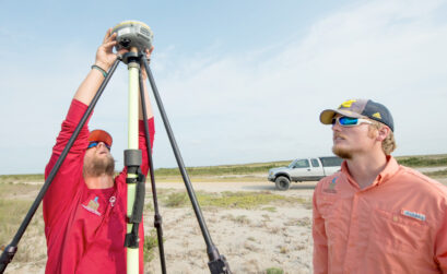 Members of Conrad Blucher Institute, Texas A&M University-Corpus Christi, collecting data for the update to a new program that defines the changing topography of Earth. Courtesy photo