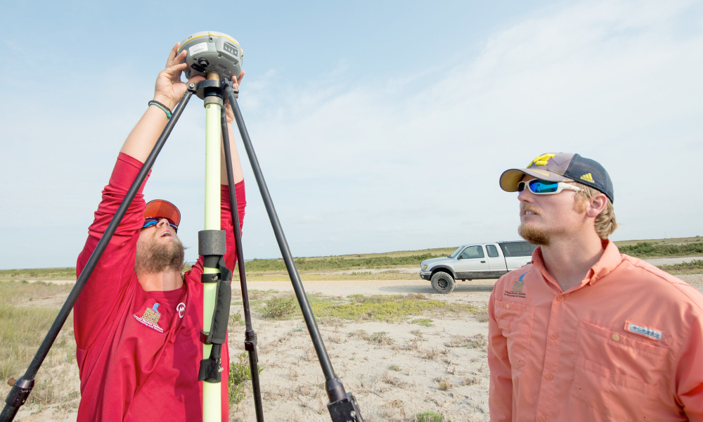 Members of Conrad Blucher Institute, Texas A&M University-Corpus Christi, collecting data for the update to a new program that defines the changing topography of Earth. Courtesy photo