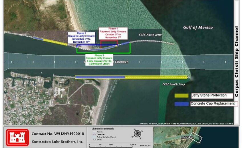 A rendering of the jetty work now underway in the Corpus Christi Channel at Aransas Pass by the U.S. Army Corps of Engineers. Courtesy image