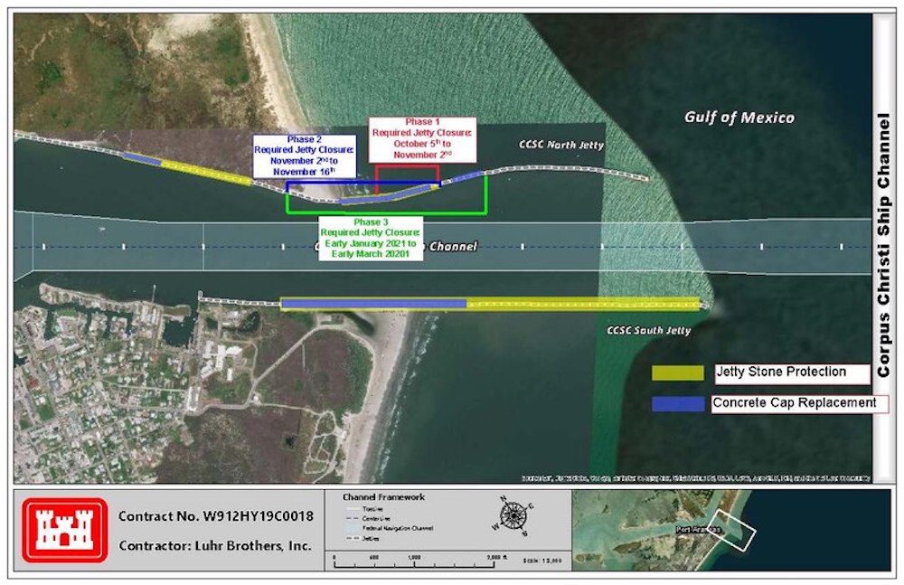 A rendering of the jetty work now underway in the Corpus Christi Channel at Aransas Pass by the U.S. Army Corps of Engineers. Courtesy image