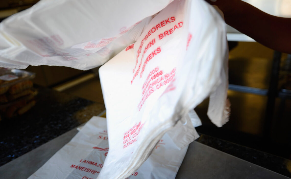 Cities can no longer ban retailers from bagging purchased items in single-use plastic bags. The Texas Supreme Court recently ruled that the Texas Solid Waste Disposal Act preempted any attempts by a municipality to regulate the use of plastic bags. (Photo by Kevork Djansezian/Getty Images)