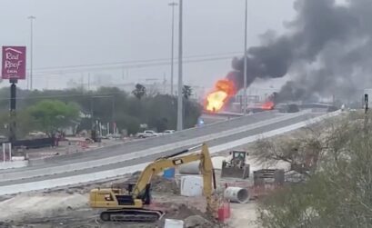 Flames pulsed as high as 150 feet in a massive pipeline fire on the Citgo property on Refinery Row in Corpus Christi on February 17. The pipeline is owned by a third party, according to Citgo. No injuries were reported. Courtesy photo