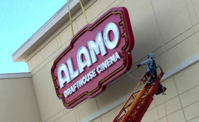 The sign went up at the Corpus Christi Alamo Drafthouse at 7601 S. Staples St. and Yorktown Boulevard on Dec. 5. The theater is now hiring and expected to open soon. Courtesy photo