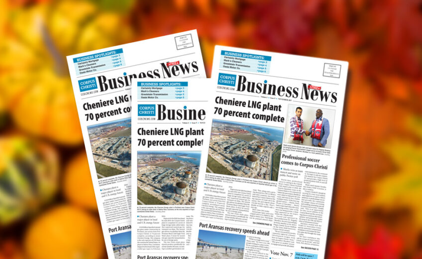 The November issue of Corpus Christi Business News is now available on newsstands and in the mail to 10,000 businesses in the city. The monthly newspaper is free and can be found at 4455 SPID, No. 4, in Corpus Christi. Call (361) 991-1306 for more information.