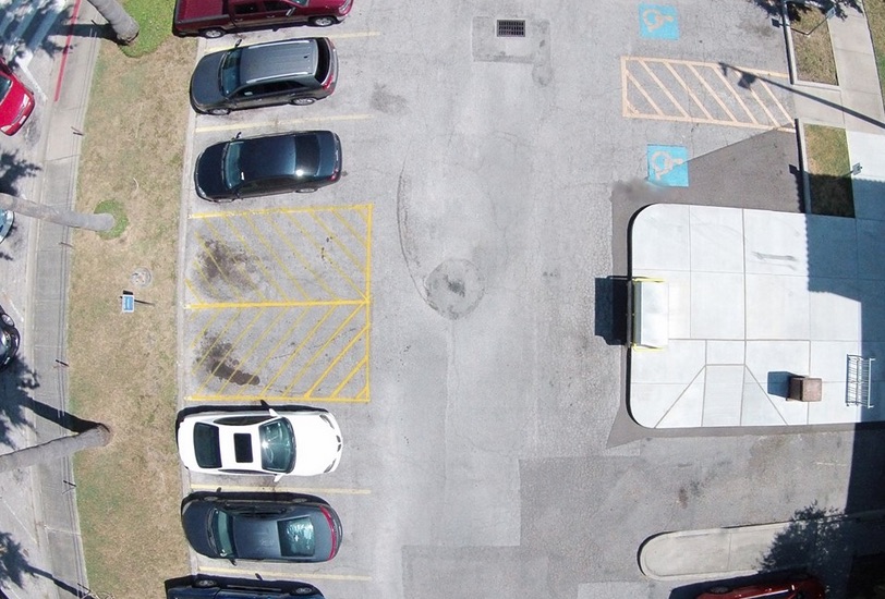 An aerial view of the buyer-seller exchange parking spots at La Retama Central Library in downtown Corpus Christi. Courtesy Photo