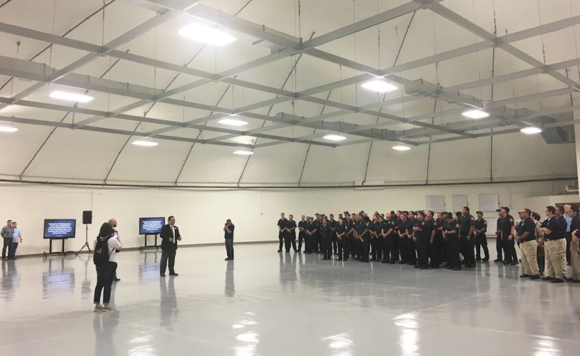 About 800 cots can be set up in the new FEMA safety shelter, which opened recently on the Del Mar College West Campus. The $5 million, dome-shaped facility can withstand winds of up to 200 mph. Photo by Suzanne Freeman