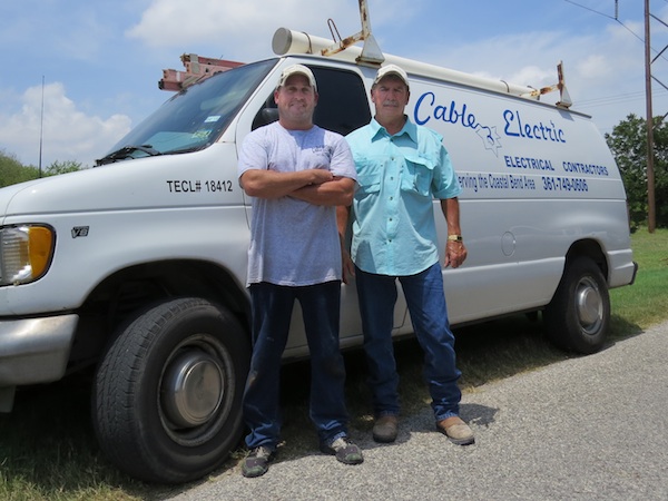 Richard Cable Jr. (left) has been working with his father, Rick Cable, for 20 years as part of the family-owned Cable Electric Company in Corpus Christi. No, they did not change their name to suit the business. ‘I was just born to be an electrician,’ says the senior Cable, who has more than 40 years’ experience. Staff Photo