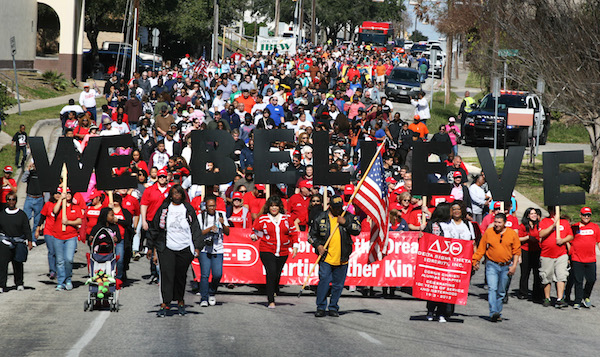 Hundreds marched in the annual Martin Luther King Day parade in Corpus Christi, Monday, Jan. 19, 2016. Photo by Carrie Robertson Meyer/ Third Coast Photo