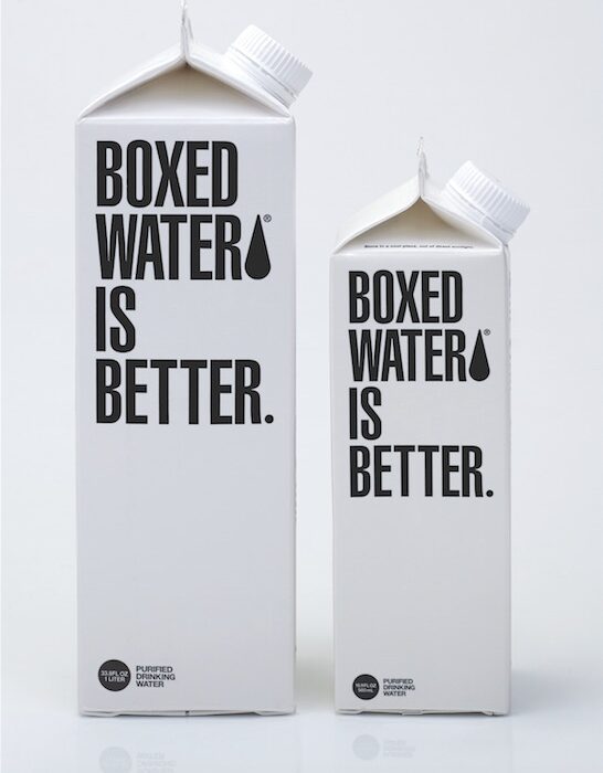 Boxed water comes in recyclable containers with an added bonus that it is easer to transport because of its shape. Courtesy photo