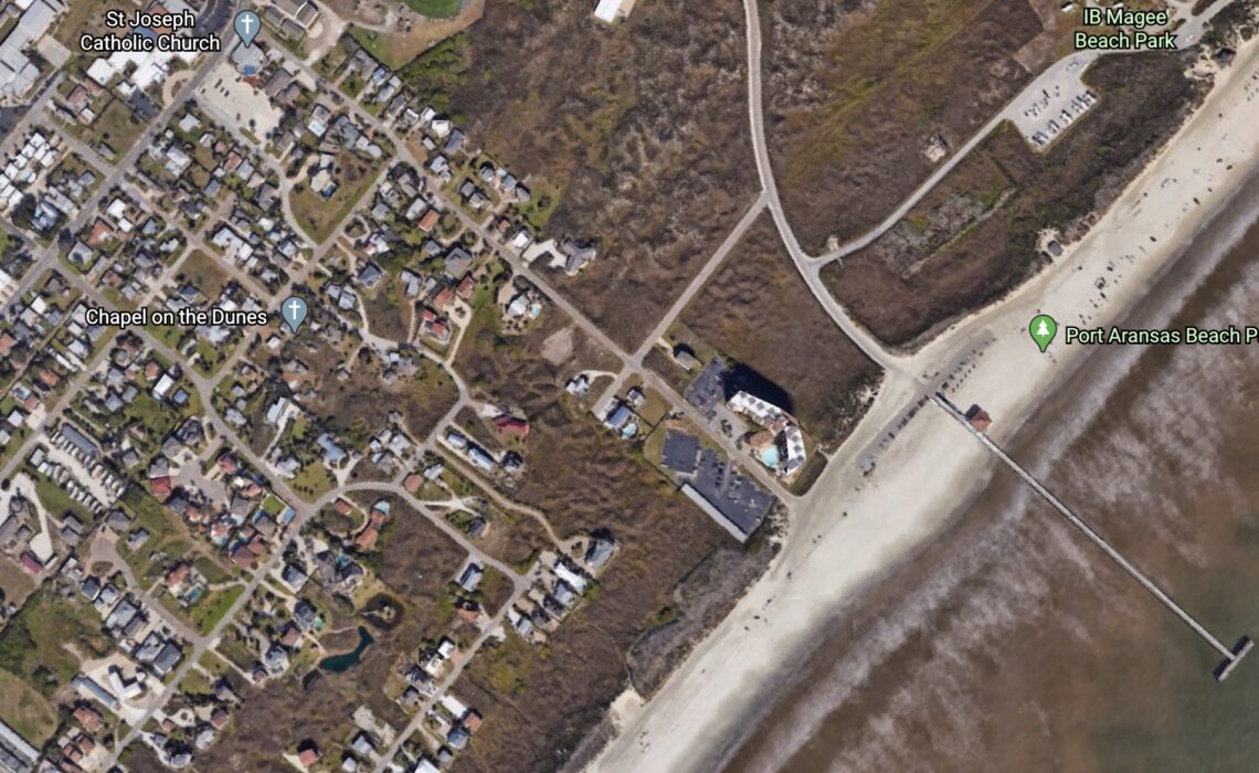 A Google Earth view of Port Aransas Beach and Horace Caldwell Pier. The beach is closed to anything but exercise until April 8. No camping, no fishing allowed during the Nueces County stay-at-home order, which took affect March 26.