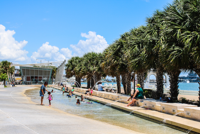 From North Bayfront Park, visitors get a panoramic view of Corpus Christi Bay, the USS Lexington and the American Bank Center. Photo by JoAnna Kopp