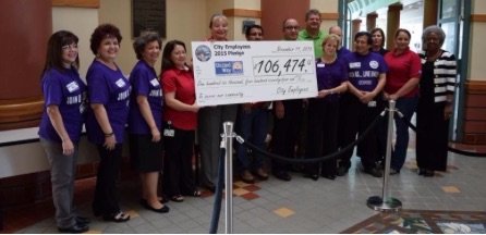 The City of Corpus Christi proudly presents a check to the Coastal Bend foundation representing employee contributions made to the 2015 United Way City Campaign. Courtesy Photo