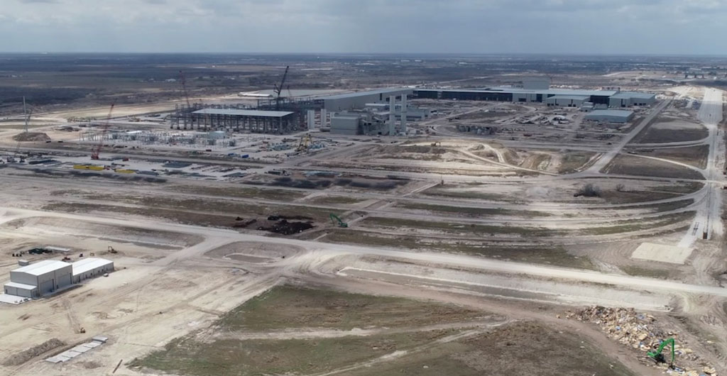 An aerial view of construction as of March 2021 at the Steel Dynamics plant in Sinton. The plant is expected to go online by the end of the year. Courtesy photo