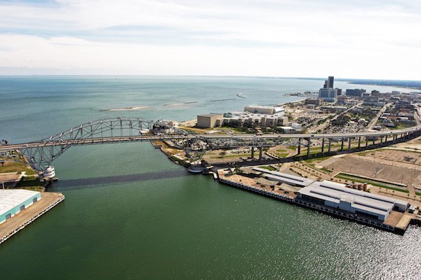 When the new Harbor Bridge is built and the old one (shown here) is removed, some 85 acres will be available for development between Whataburger Field and American Bank Center. Most will be owned by the city of Corpus Christi. Courtesy photo